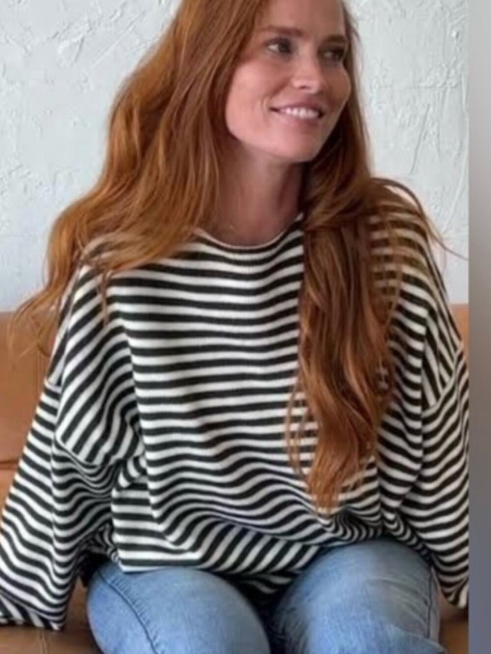 Carly Jean Los Angeles Wesley Black White Striped Sweater Crew Neck Pullover OS
